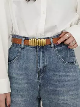 Ремень с металлической пряжкой, песочный