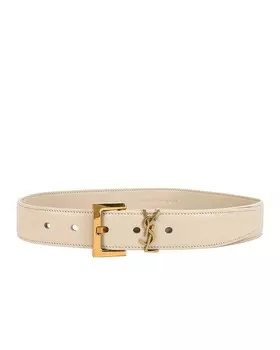 Ремень с монограммой Saint Laurent, цвет Crema Soft