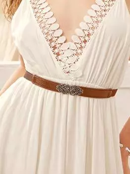 Ремень с полой металлической пряжкой, коричневый