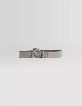 Ремень с пряжкой и стразами Bershka, серебряный