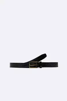 Ремень с тиснением кроколиков ZARA, черный
