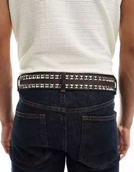 Ремень с заклепками ASOS DESIGN из коричневой искусственной кожи
