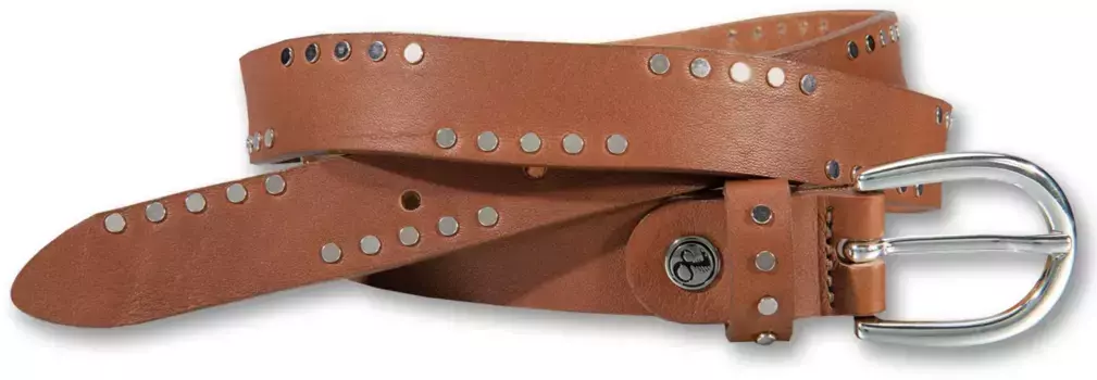 Ремень с заклепками Silbergift, спортивный вариант с частичным применением заклепок, цвет Cognac