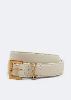 Ремень SAINT LAURENT Narrow monogram belt, белый