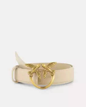 Ремень шириной 3 см с розовой пряжкой Pinko, бежевый