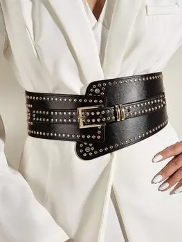 Ремень широкий с заклепками, черный