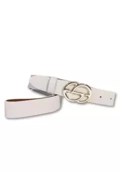 Ремень Silbergift с блестящей полированной золотистой графической застежкой, бежевый