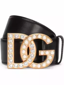 Ремень со стразами и логотипом DG DOLCE & GABBANA, черный