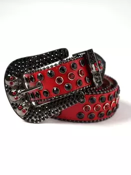 Ремень со стразами и шипами, красный