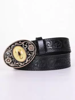 Ремень со светящейся пряжкой, черный / золотой