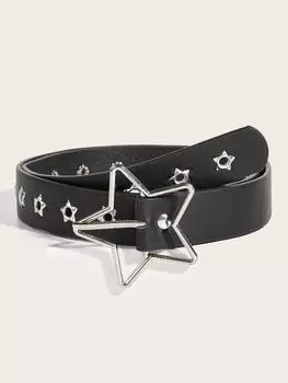 Ремень со звездами и отверстиями, черный