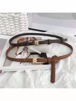 Ремень тонкий, коричневый / черный