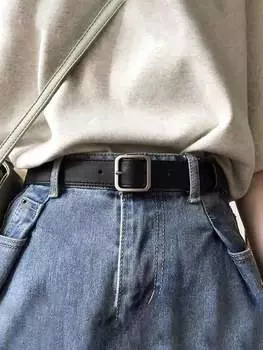 Ремень тонкий винтажный, черный