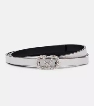 Ремень VLogo Signature из натуральной кожи с двусторонним дизайном Valentino Garavani, Silver/Nero/Crystal