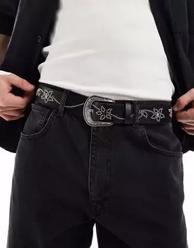Ремень в стиле вестерн ASOS DESIGN из черной искусственной кожи с цветочными заклепками