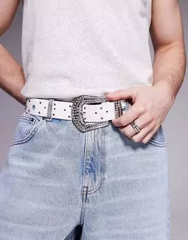 Ремень в стиле вестерн ASOS DESIGN из белой искусственной кожи с имитацией крокодиловой кожи с кристаллами