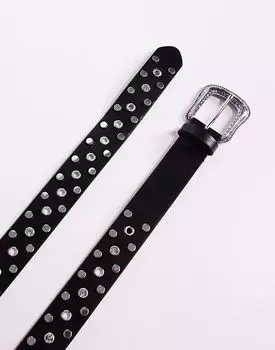 Ремень в стиле вестерн с заклепками и кристаллами ASOS DESIGN из черной искусственной кожи