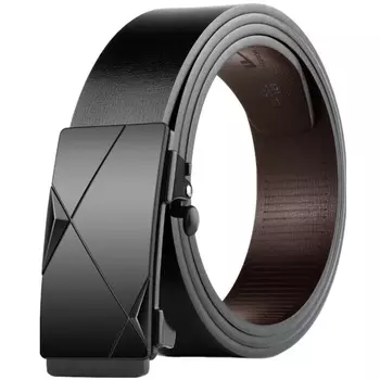 Ремень Warrior Business из натуральной кожи с автоматической пряжкой и внутренней застежкой без зубцов, мужской, черный