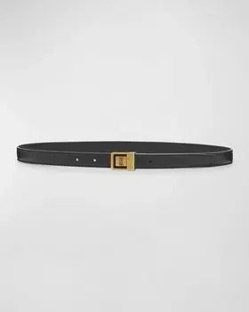 Ремень YSL из зернистой кожи с пряжкой Saint Laurent, цвет 1000 Black