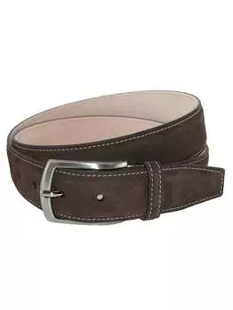 Ремень замшевый мужской Crookhorn Davis Monza с контрастной строчкой, темно-коричневый