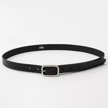 Ремень Zara Topstitched Leather, черный