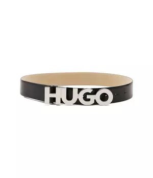 Ремень женский Hugo кожаный с пряжкой в виде логотипа бренда, черный