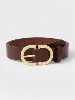 Ремень женский с двойной D-образной пряжкой, кофейный