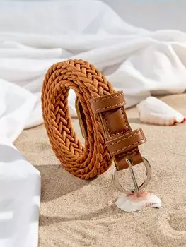 Ремень женский с круглой пряжкой, песочный