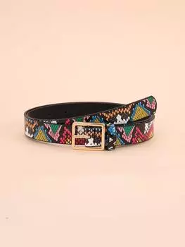 Ремень женский с квадратной пряжкой, черный / розовый