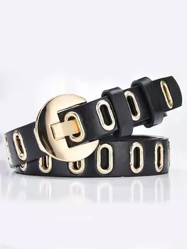 Ремень женский с люверсами, черный