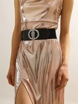 Ремень женский с пряжкой, черный / серебряный