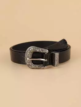 Ремень женский с текстурированной пряжкой, черный