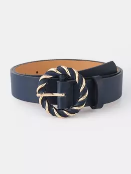 Ремень женский с витой пряжкой, темно-синий