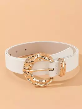 Ремень женский с золотистой пряжкой, белый