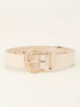 Ремень женский с золотой пряжкой, бежевый