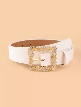 Ремень женский со стразами, белый