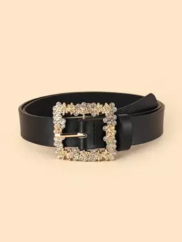 Ремень женский со стразами, черный