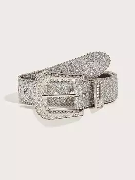 Ремень женский со стразами, серебряный