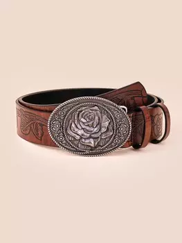 Ремень женский винтажный с овальной пряжкой, бордовый