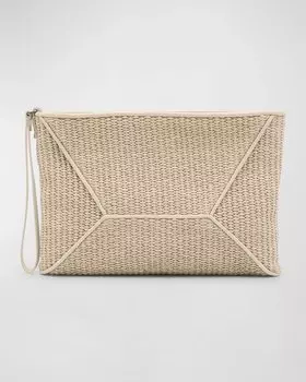 Ремешок из рафии и кожи на молнии Brunello Cucinelli, цвет Beige