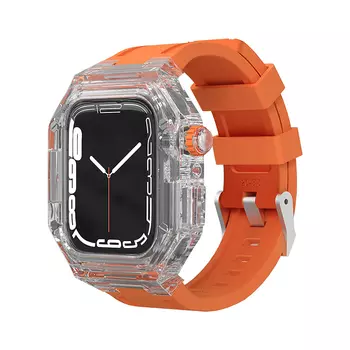 Ремешок из силиконового материала, совместимый с Apple Wepro, Transparent Black+Light Blue Strap+[Silicone Orange]
