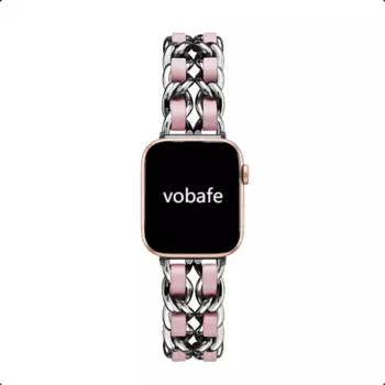 Ремешок, совместимый с Apple, из натуральной кожи Vobafe, Silver + white leather cord