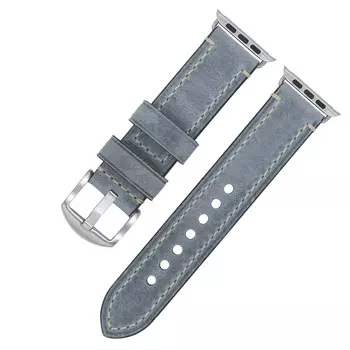 Ремешок, совместимый с Apple, из натуральной кожи, 205 мм IBOANN, Crazy horse belt - black steel buckle