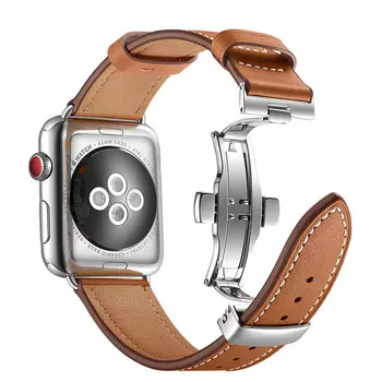 Ремешок, совместимый с Apple, из натуральной кожи IBOANN, Brown Silver-Tone Buckle