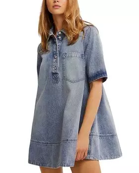 Ремино Деним Мини-платье Free People, синий