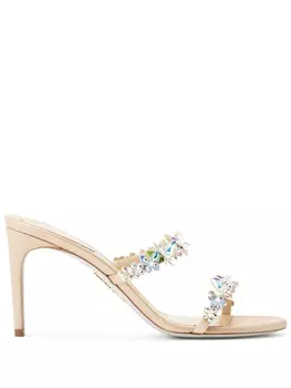 Ren Caovilla атласные мюли Bessie 80, нейтральный цвет