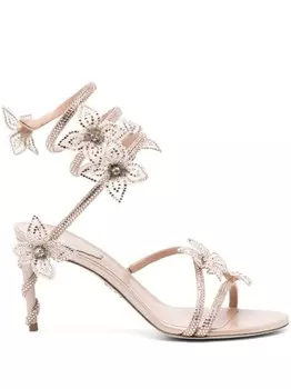 Ren Caovilla босоножки Margot с цветочной аппликацией и стразами, розовый
