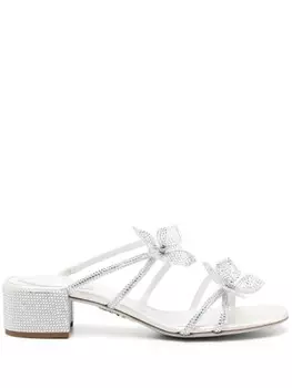 Ren Caovilla мюли Cleo 40 с цветочной аппликацией, нейтральный цвет