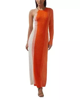 Рена Платье с одним рукавом в полоску, вязаное REISS, оранжевый