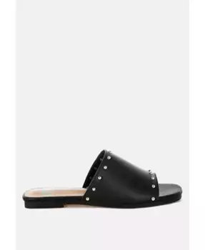 Renaldi Женские Слипоны на Плоской Подошве с Клепками из Натуральной Кожи Rag & Co, черный